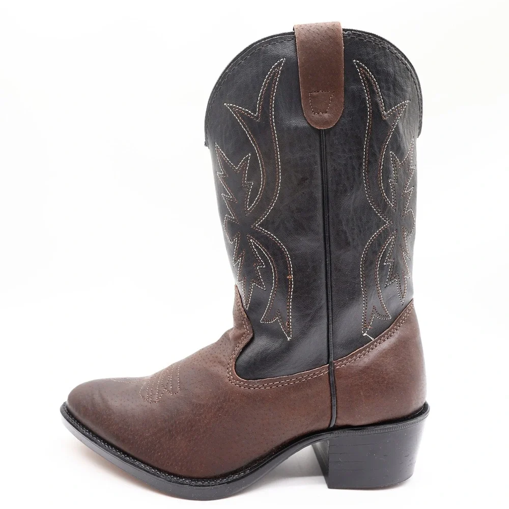 Wrangler Vintage Western Cowboy Boots Childrens 1.5 Brown Black Leather NWT